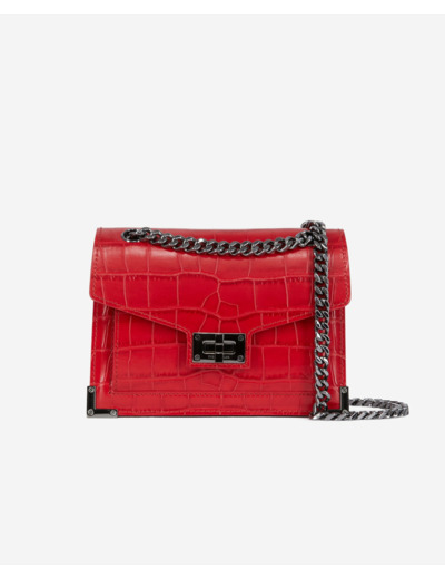 Sac Emily Chaîne En Cuir Rouge Effet Crocodile red