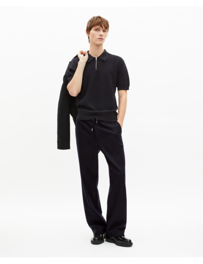 Pantalon large en laine marine bleu