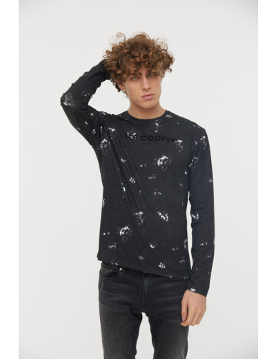T-shirt manches longues en coton slub allover et flock print "Lee Cooper"