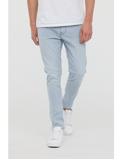 Pantalon 5 poches en tissu rayé oshkosh, coupe carrot, taille medum, fourche basse, bas de jambe ajusté