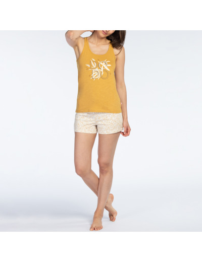 Pyjashort femme YLANG jaune/imprimé