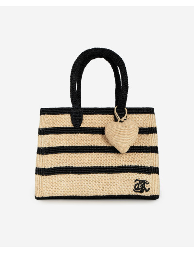 Sac cabas en raphia noir et écru ecru