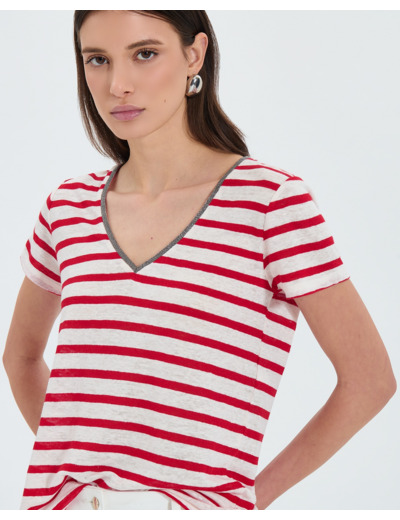 Top jersey à rayures rouge