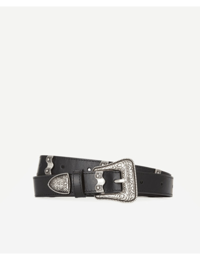 Ceinture En Cuir Avec Une Boucle Western Et Des Passants En Metal noir