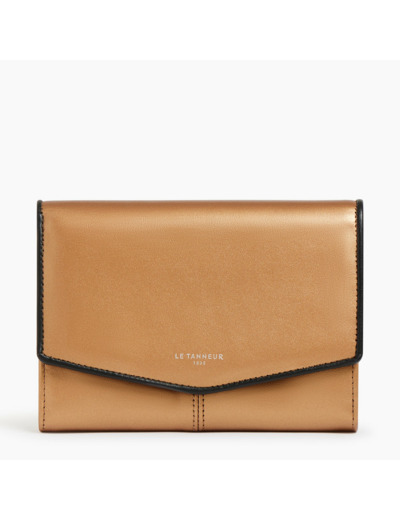 Grand portefeuille zippé Charlotte en cuir lisse métallisé