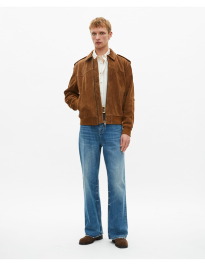 Blouson cuir a zip camel
