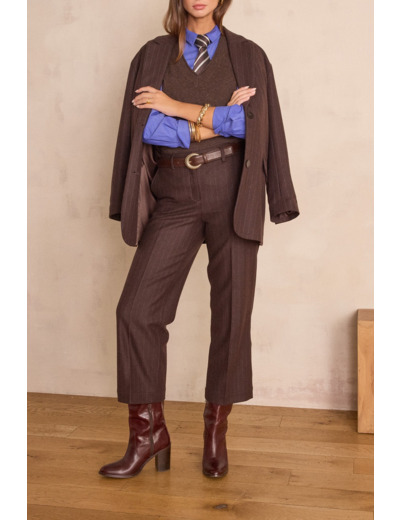 Pantalon cropped MELINA en laine à rayures