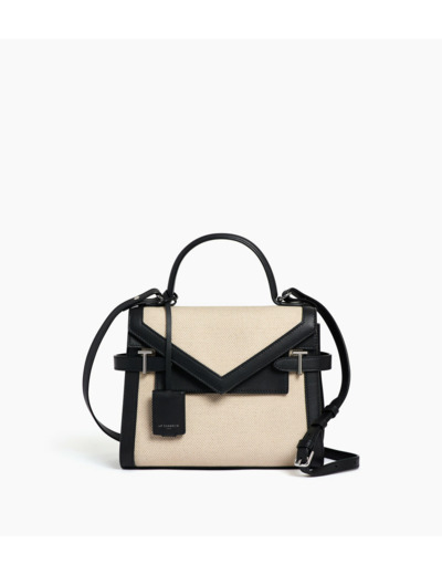 Sac à main double rabat moyen modèle Emilie en toile coton et cuir lisse