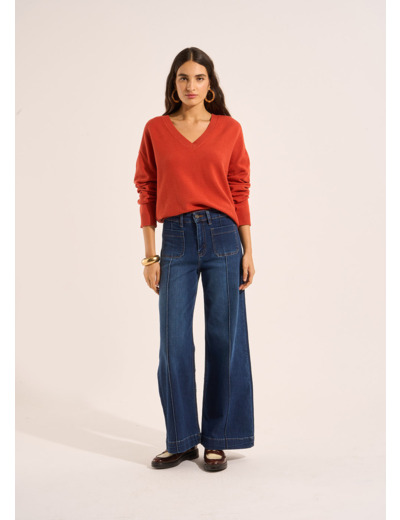 Jean flare taille haute pli nervuré