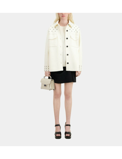 Blouson Type Surchemise Écru En Laine Mélangée Avec Studs ecru
