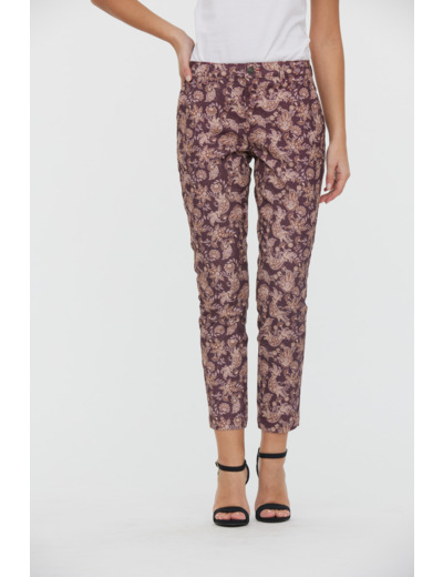 Chino en tissu imprimé allover fleur, slim cropped, coupe ajoustée