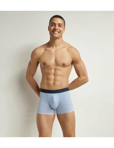 Boxer homme en coton stretch Bleu à rayures Dim Fancy