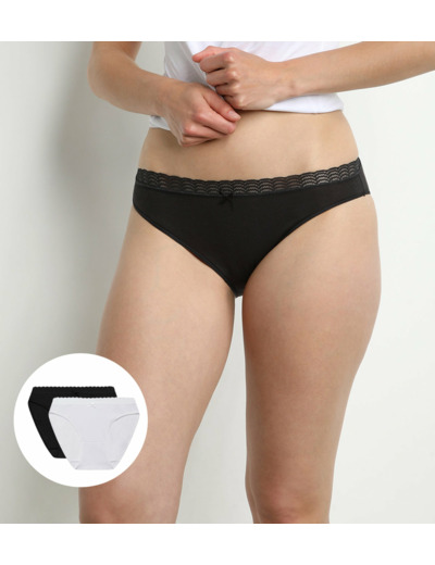 Lot de 2 culottes pour Femme noir et blanc DIM Fashion