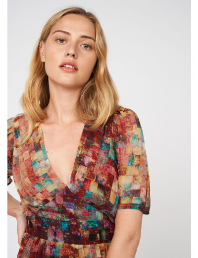 Robe courte à Col V à imprimé