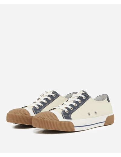 Sneakers Basses En Toile Avec Empiecements En Cuir ecru