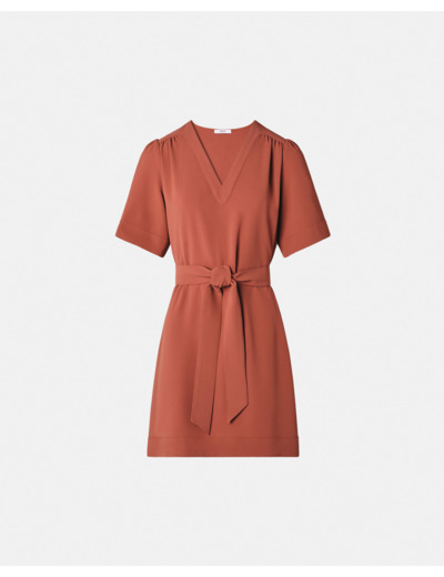 Robe droite en crêpe brique