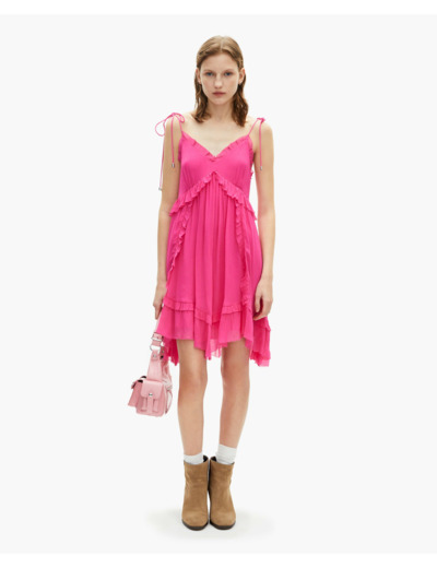 Robe courte a manches courte crinckle fushia