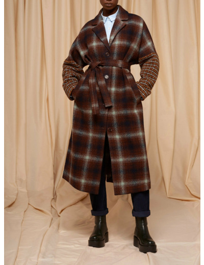 Manteau marron carreaux celadon