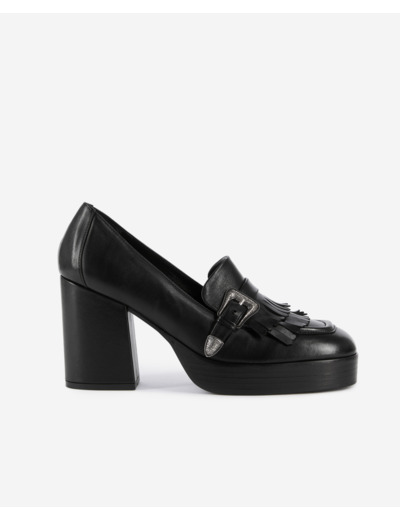 Mocassins à talons en cuir noirs black