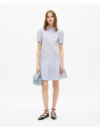 Robe Chemise A Manches Courtes Avec Plisses blue white