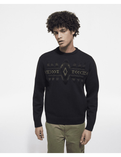 Pull Col Rond Avec Broderie Milieu Devant black dark grey