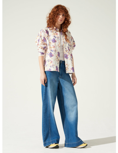 Chemise empreinte d indigo