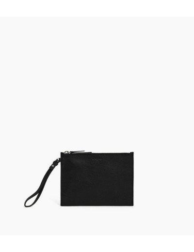 Pochette zippée avec dragonne en cuir grainé