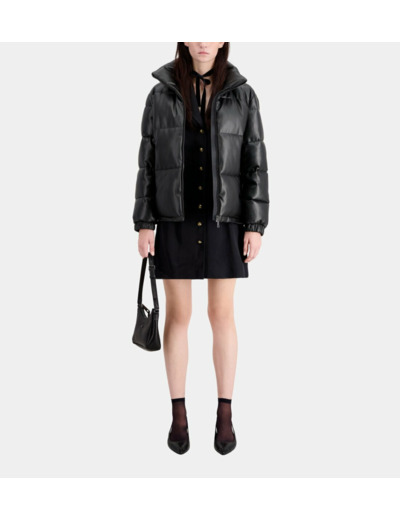 Doudoune Courte En Faux Cuir black