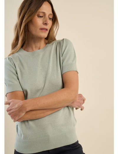 Pull à manches courtes avec épaules plissées