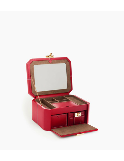 Grande boite à bijoux fermoir T en cuir