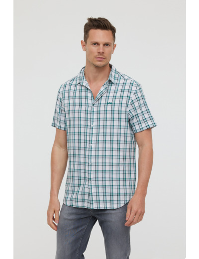 Chemise à carreaux manches courtes et broderie poitrine