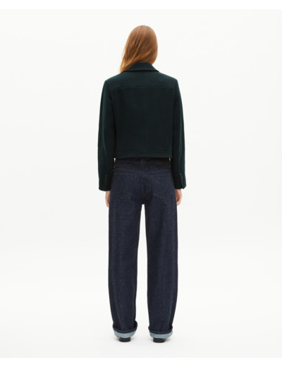 Blouson court en laine vert foncé bottle green