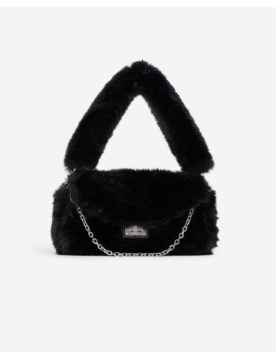 Pochette Effet Fourrure Noire black