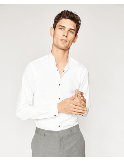 Chemise unie col officier, pression skullhead white