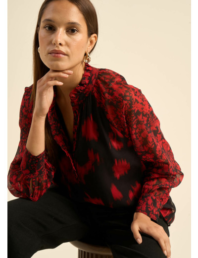 Blouse imprimée à col volanté