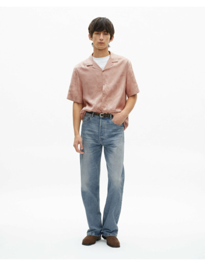 Chemise a manhces courtes en jacquard lila