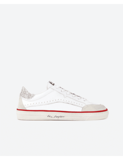 Baskets en cuir blanc avec contrefort à paillettes white