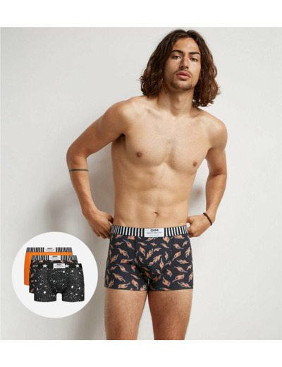 Lot de 3 boxers homme coton stretch motifs marbre et flammes Dim Vibes