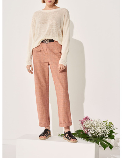 Pantalon droit aspect lavé tomate sechee