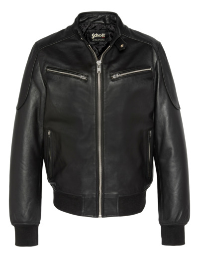Blouson motard multipoches, cuir d'agneau
