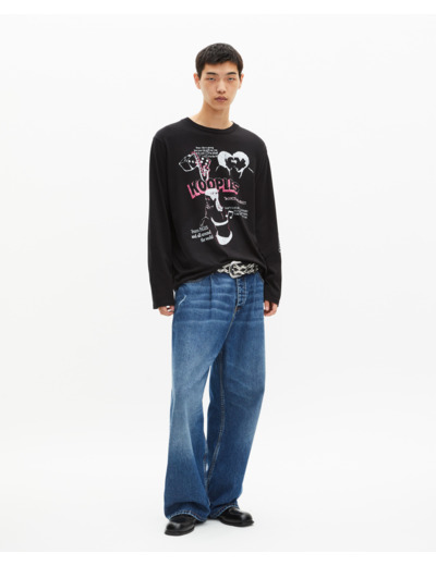 T-shirt manches longues avec sérigraphie noir black washed
