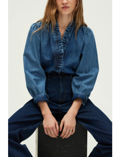 Chemise en denim à volants - CELINE
