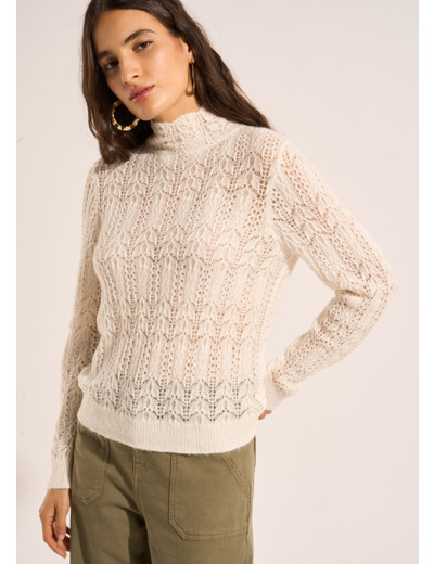 Pull fin col montant dentelle