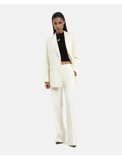 Veste smoking double boutonnage revers satin ecru