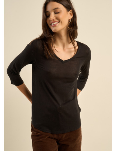 Tee-shirt col V et manches 3/4