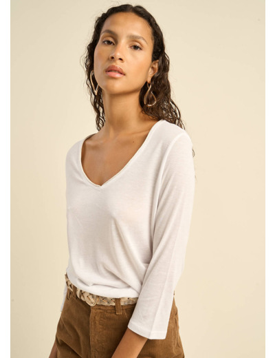 Tee-shirt col V et manches 3/4
