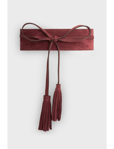 ILANA - Ceinture large en cuir velours avec pompon