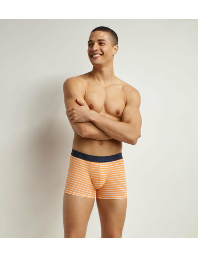 Boxer homme en coton stretch Orange à rayures Dim Fancy