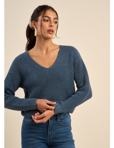 Pull ample à col V avec détails en lurex
