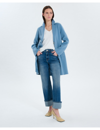 Manteau mi-long bleu